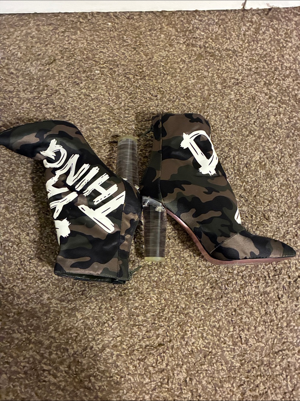 Aldo Green Camo Pointed Toe Ankle Boots with White Graffiti